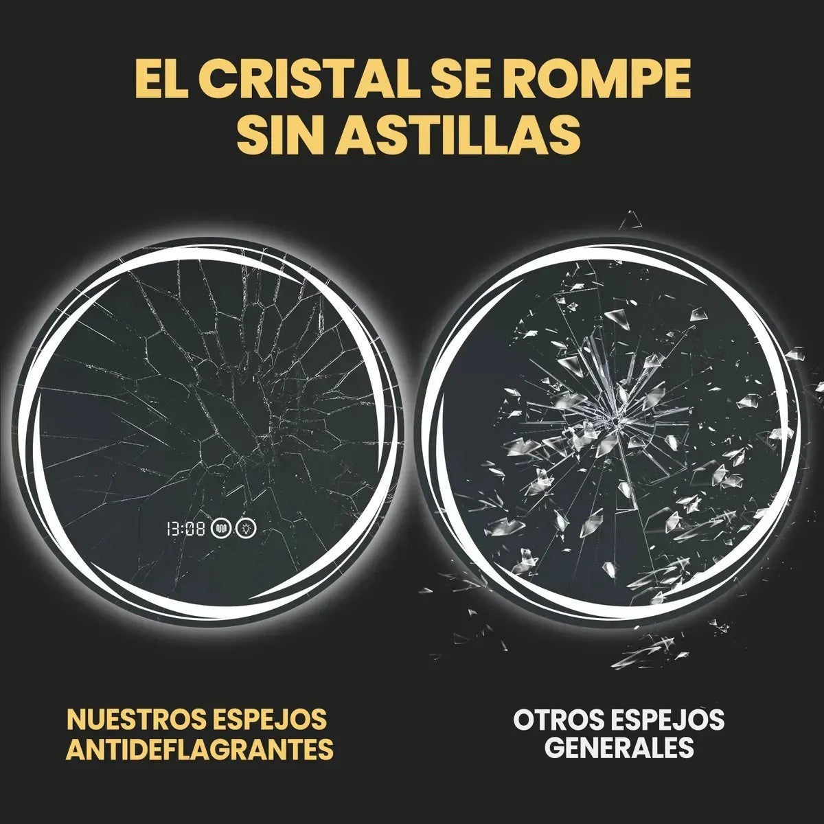 60x60cm Round LED Bathroom Mirror, Frameless Recessed Smart Mirror with Anti-Fog Light, 3 Adjustable Colors & Dual Touch Switch Clock