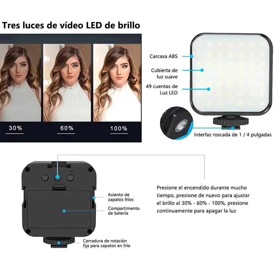 Kit 1 con iluminación y trípode de mano para micrófono | Luz LED de estudio, mini trípode portátil profesional para grabar todo tipo de vídeos