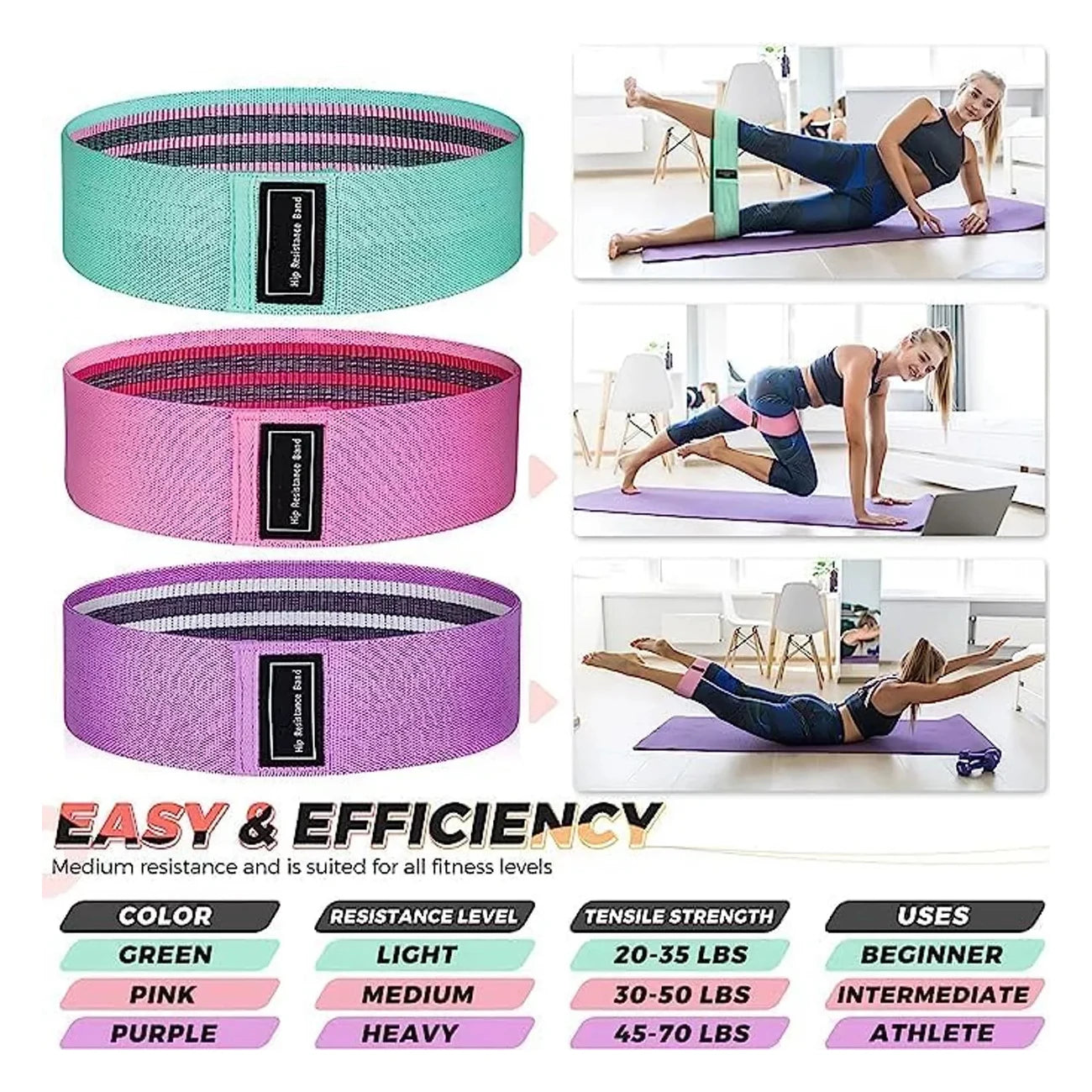 3 bandas de resistencia para ejercicios de yoga, gimnasio y fitness