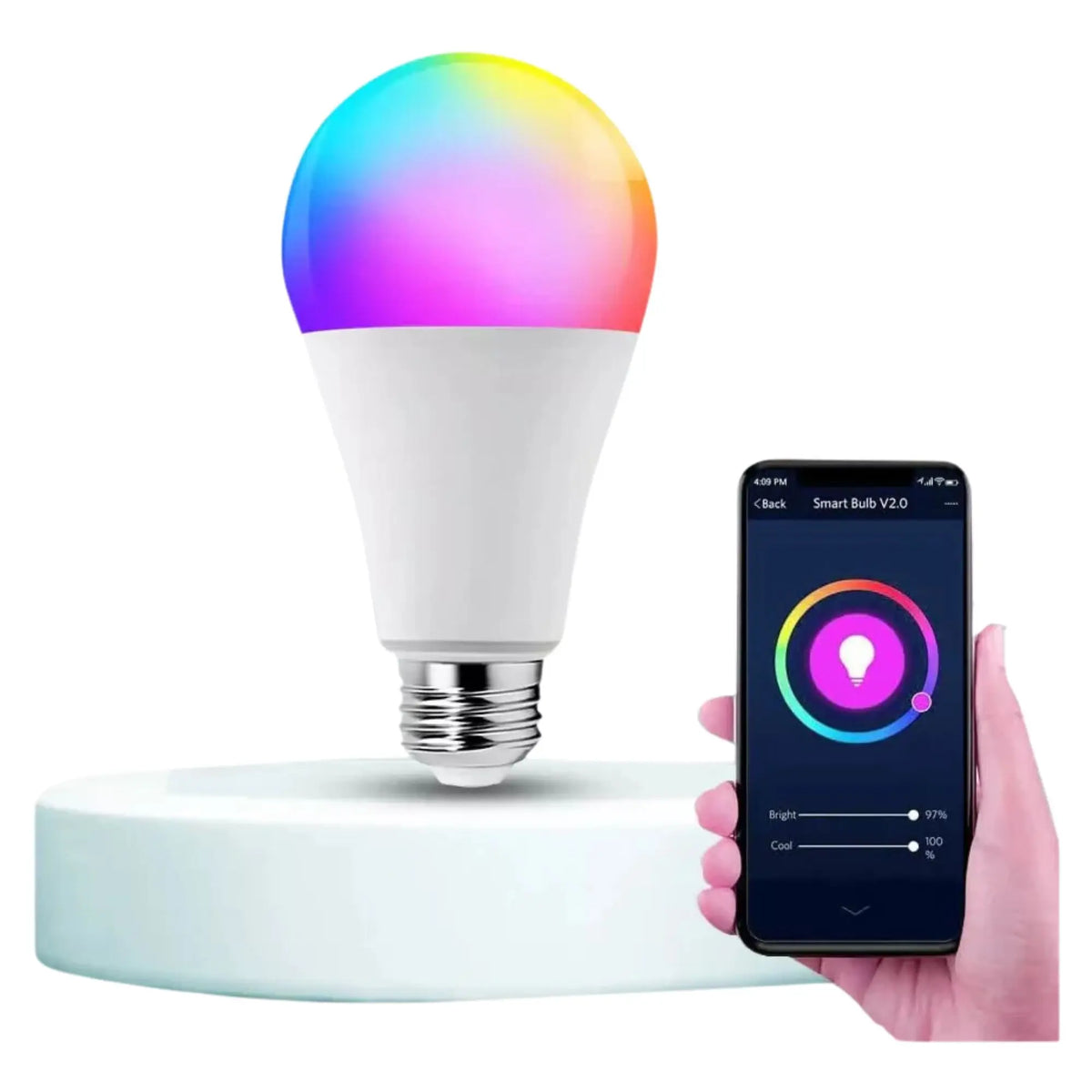 Foco inteligente E27 con control desde la aplicación, modos de luz blanca y RGB