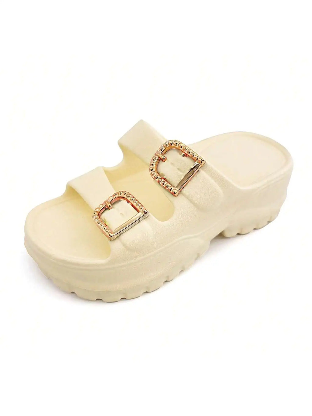 Sandalias doradas de doble hebilla: diseño femenino con suela gruesa de EVA, ideales para el día a día.