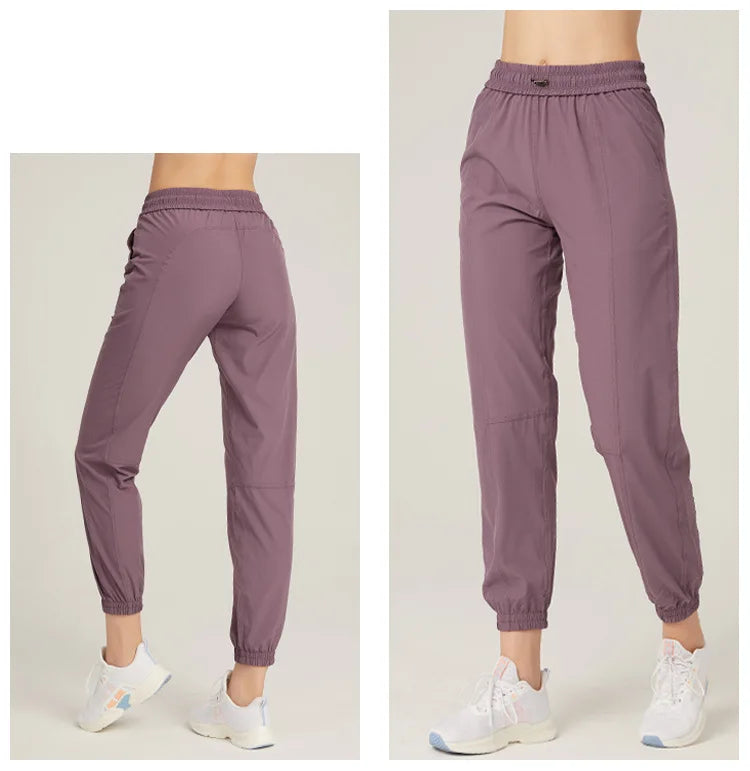 Pantalones deportivos de tela con cordón para correr, de secado rápido, para mujer, para gimnasio, fitness, con bolsillos laterales, para hacer ejercicio.