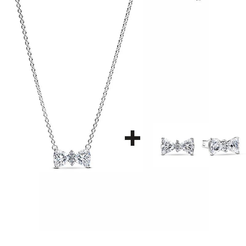 Pendientes de plata S925 con forma de corazón y nudo infinito, regalo de cumpleaños, pendientes de lazo rosa, joyería original para mujer.