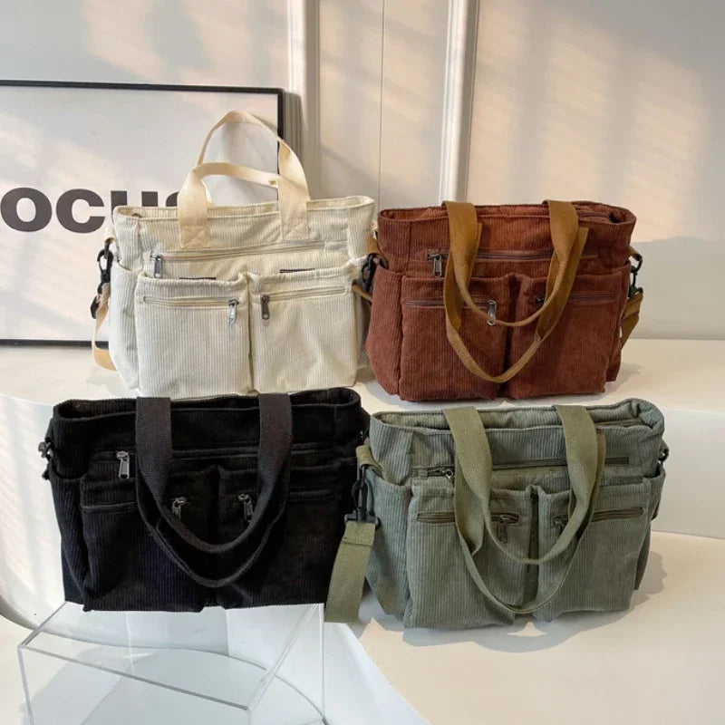 Bolsos Tote de pana para dama, de gran capacidad, portátiles, de hombro, de varias capas.