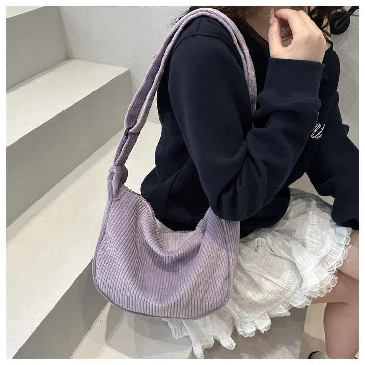 Bolsos de hombro informales de pana ligera para mujer, bolsos cruzados sencillos de color liso, bolsos de viaje a la moda para mujer