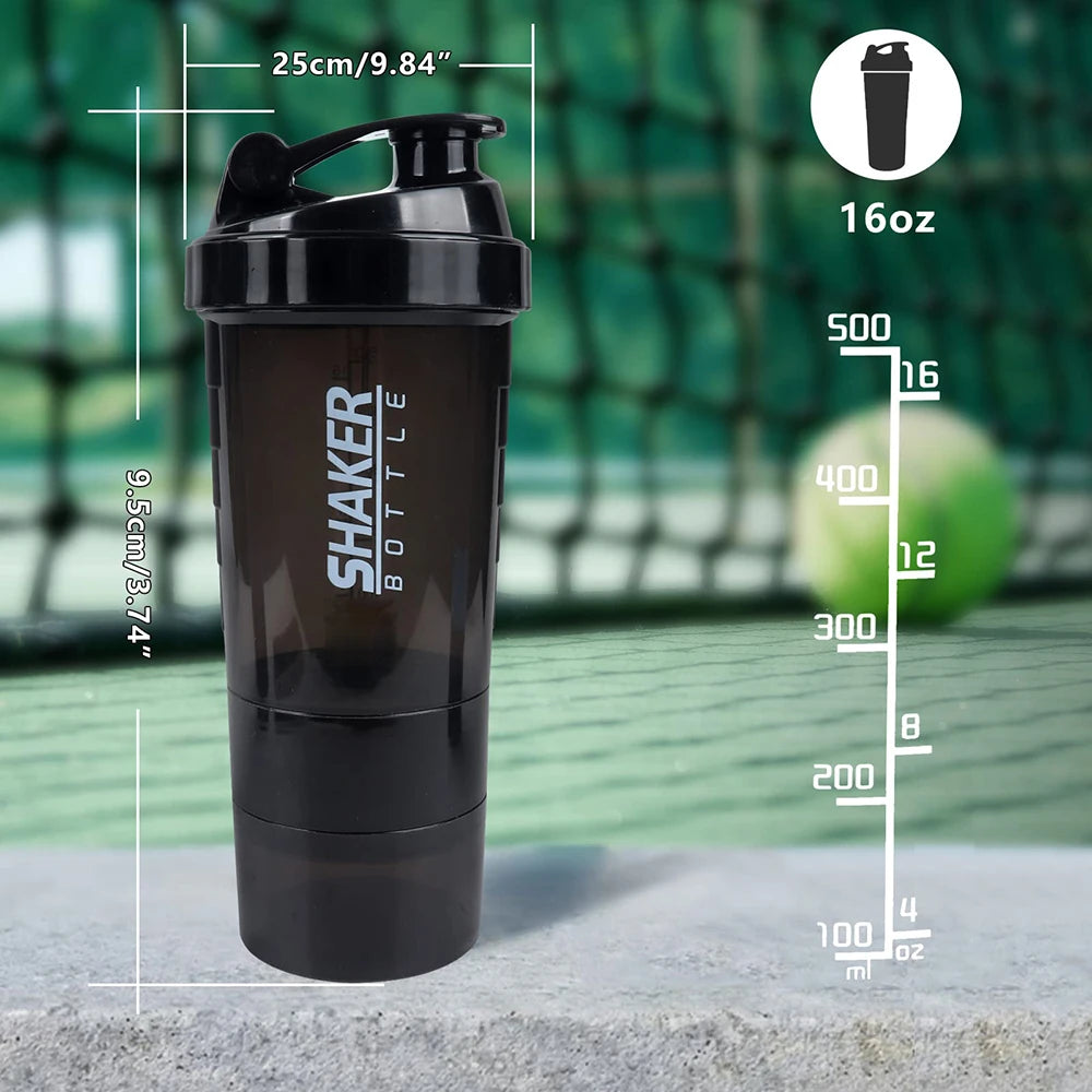 Botella mezcladora de proteínas de 3 capas, vaso para batido de polvo, botella de agua, vaso mezclador de plástico, botella para ejercicio.