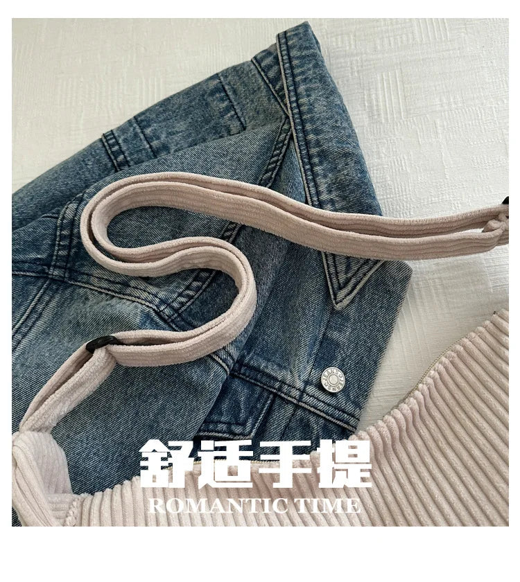 Bolsos de hombro informales de pana ligera para mujer, bolsos cruzados sencillos de color liso, bolsos de viaje a la moda para mujer