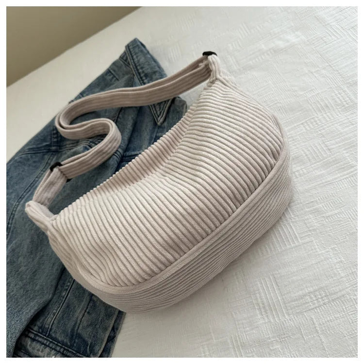 Bolsos de hombro informales de pana ligera para mujer, bolsos cruzados sencillos de color liso, bolsos de viaje a la moda para mujer