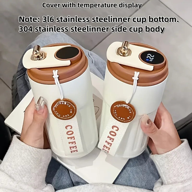 Taza térmica con pantalla de temperatura, termo inteligente para café con tapa abatible a prueba de fugas, cuerpo de acero inoxidable, taza de café aislada