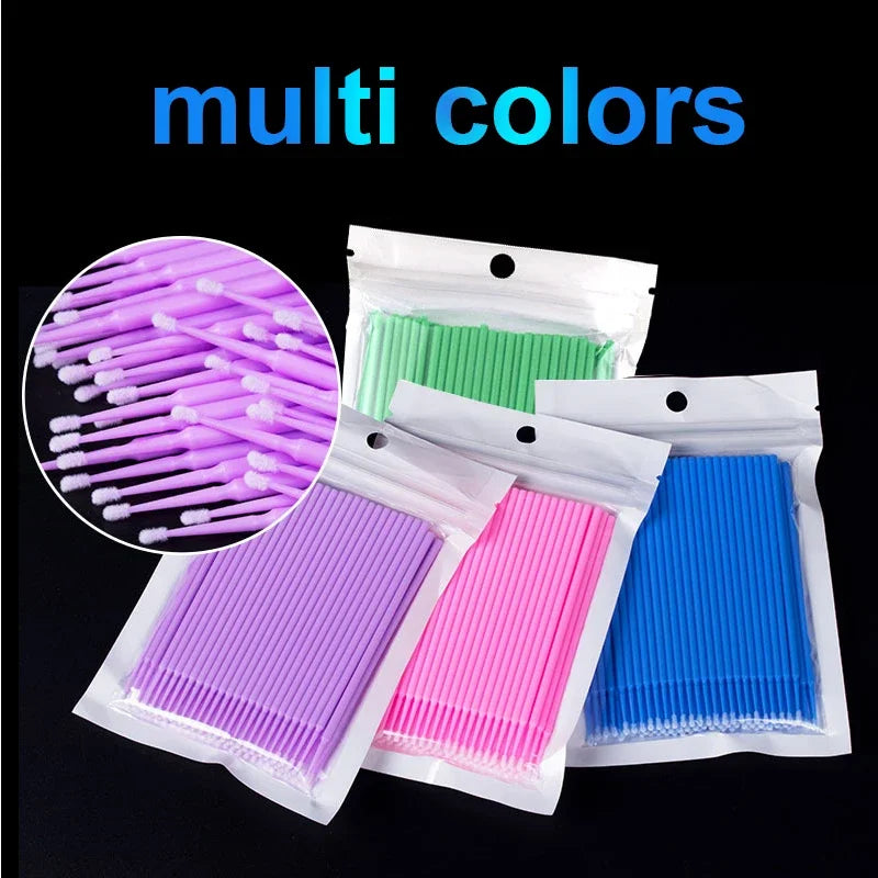 Cepillos de limpieza para pestañas, 100 unidades, para extensiones de pestañas, microhisopos de algodón, individuales, para desmaquillar y limpiar.