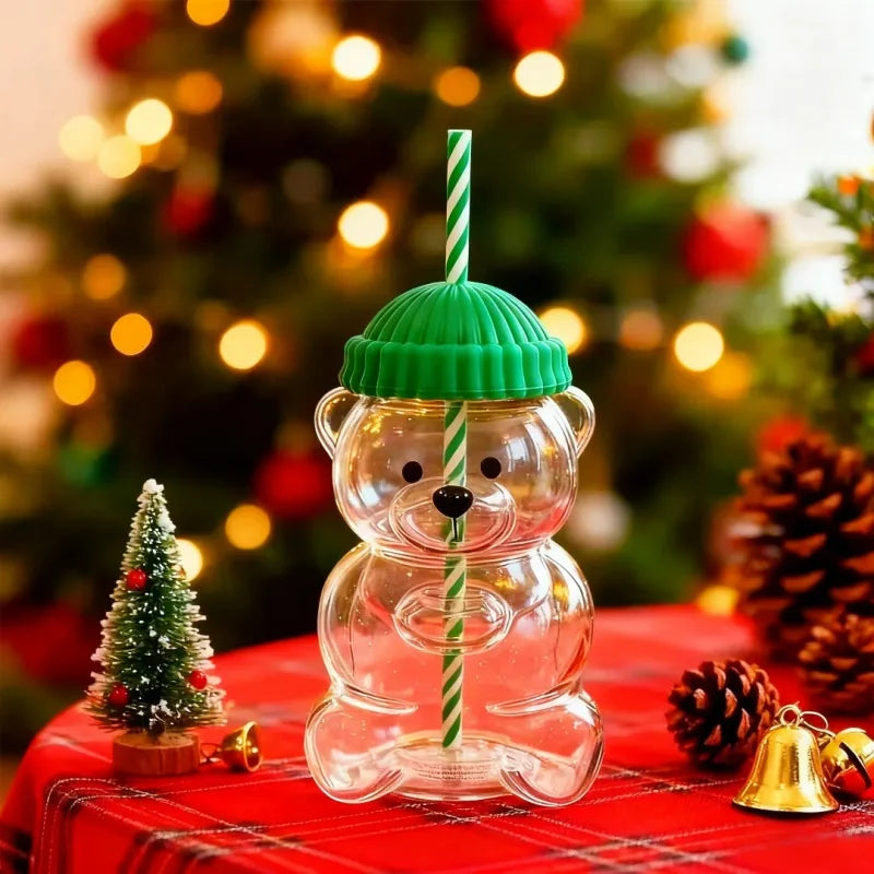 New For Starbucks Cute Animal Bear Straw Glass Transparent Glass For Men Women Birthday Christmas Gift Milk Tea Cup With Straw