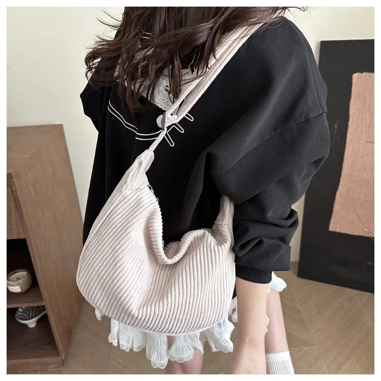 Bolsos de hombro informales de pana ligera para mujer, bolsos cruzados sencillos de color liso, bolsos de viaje a la moda para mujer