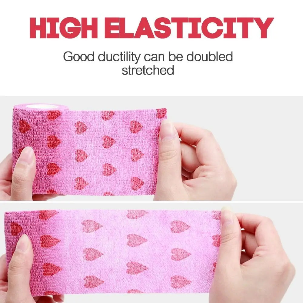 Vendaje elástico transpirable de 4,5 m con estampado de corazón, color rosa, ideal para rodillas y ropa deportiva.