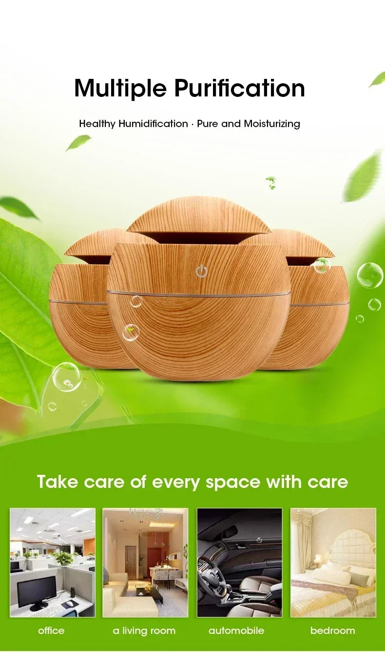 Mini Woodgrain Ultrasonic USB Humidifier and Essential Oil Diffuser Portable Desktop Aromatherapy for Home Office Use