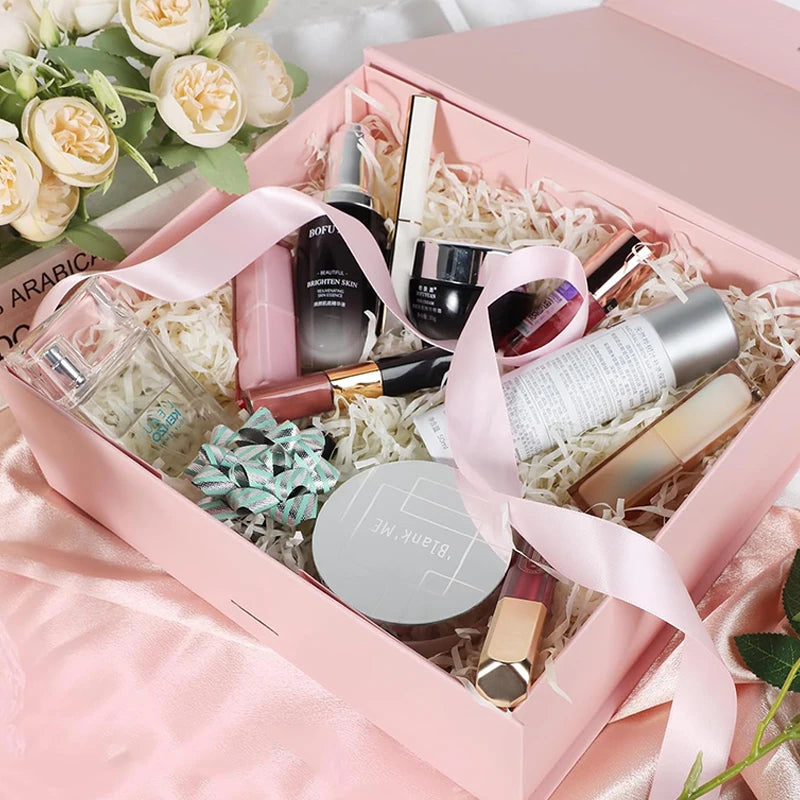 Magnetic Gift Box Kit with Lafite Grass and Greeting Cards Black / Pink Holiday Party Valentine's Day Gifts Folding Box TMZ