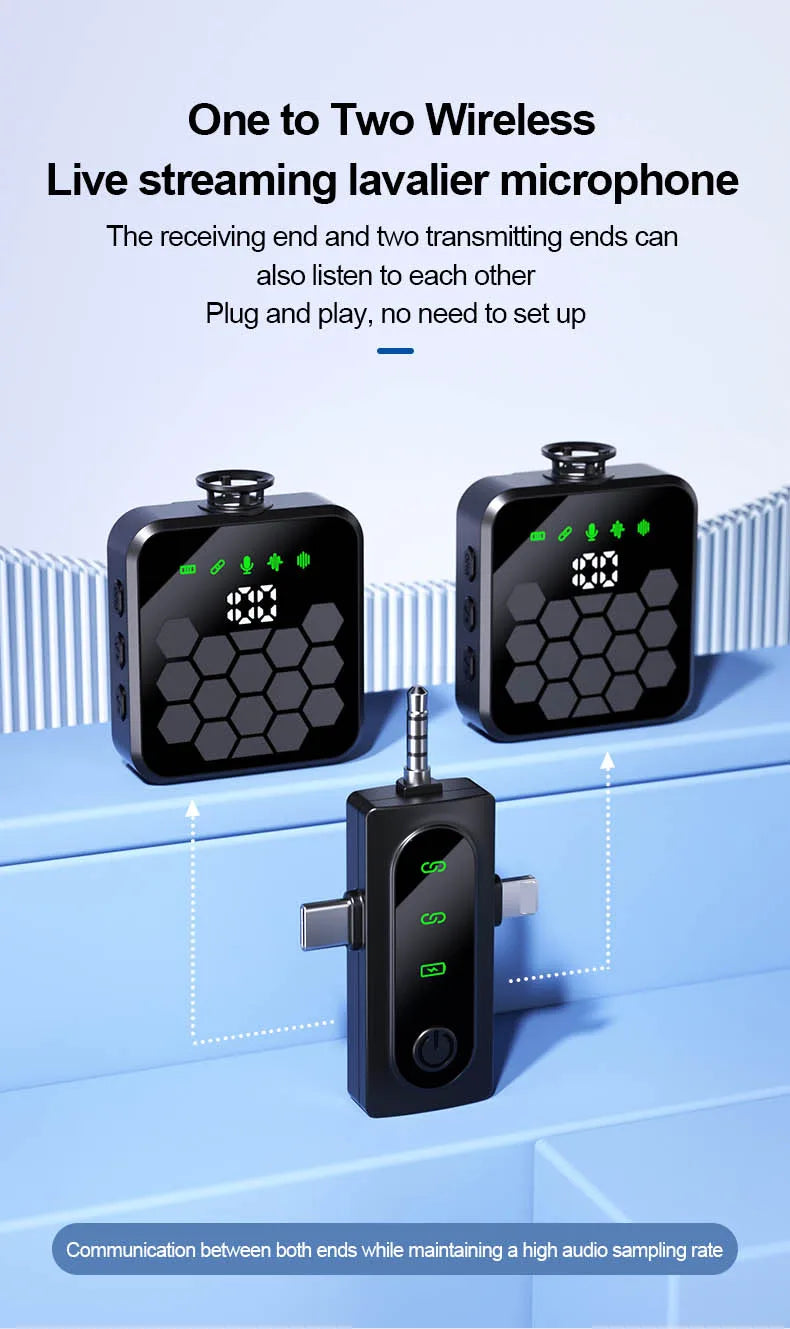 Micrófono de solapa inalámbrico para cámara, iPhone, Android, grabación de video, micrófono con reverberación, podcast, reducción de ruido, micrófono de clip.
