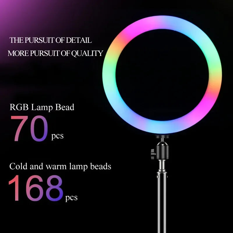Aro de luz RGB redonda con control remoto para teléfono inteligente, anillo de luz LED para video móvil para maquillaje, YouTube, iluminación fotográfica.