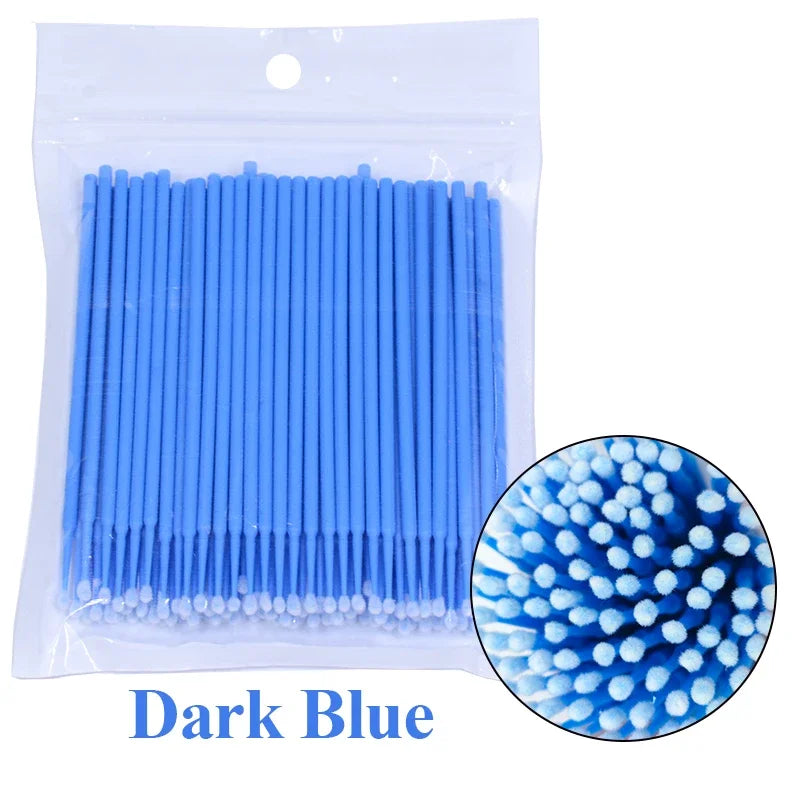 Cepillos de limpieza para pestañas, 100 unidades, para extensiones de pestañas, microhisopos de algodón, individuales, para desmaquillar y limpiar.