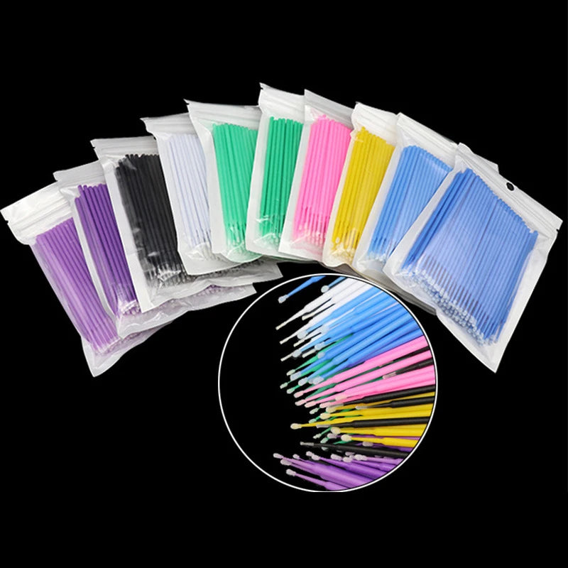 Cepillos de limpieza para pestañas, 100 unidades, para extensiones de pestañas, microhisopos de algodón, individuales, para desmaquillar y limpiar.
