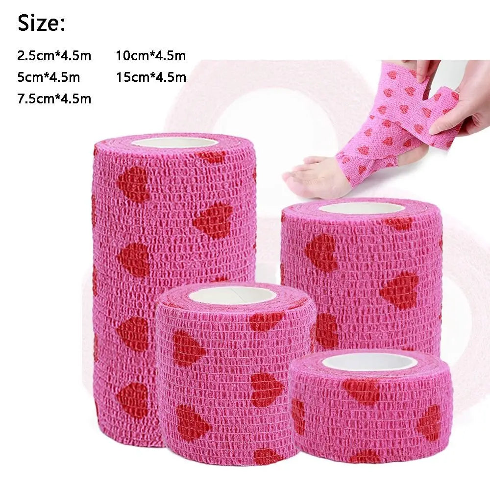 Vendaje elástico transpirable de 4,5 m con estampado de corazón, color rosa, ideal para rodillas y ropa deportiva.