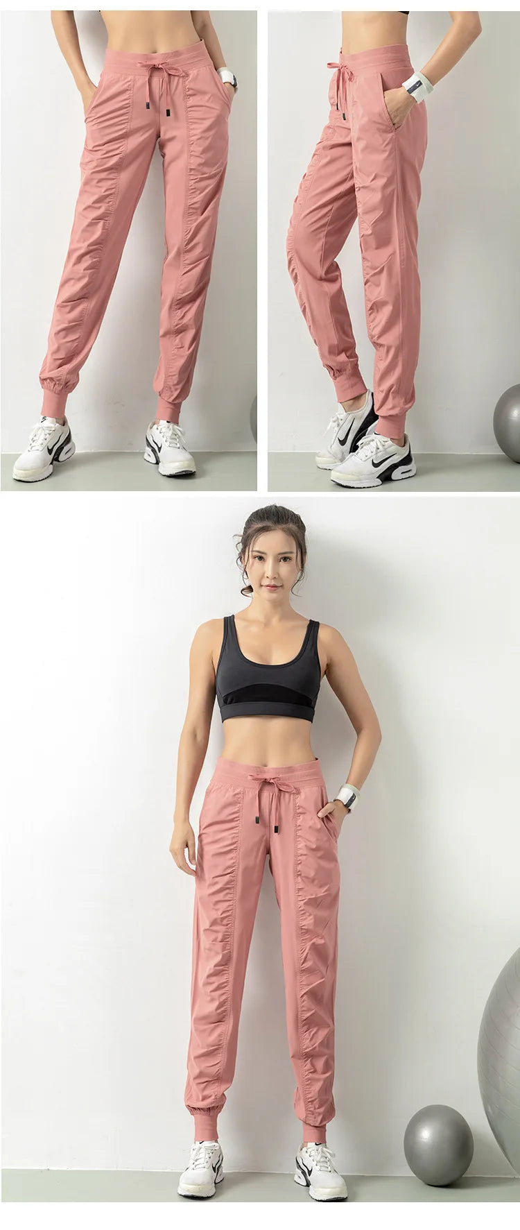 Pantalones deportivos de tela con cordón para correr, de secado rápido, para mujer, para gimnasio, fitness, con bolsillos laterales, para hacer ejercicio.