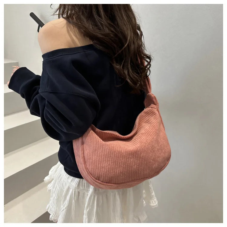 Bolsos de hombro informales de pana ligera para mujer, bolsos cruzados sencillos de color liso, bolsos de viaje a la moda para mujer