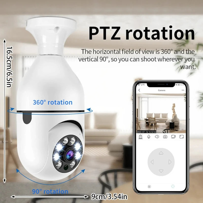 Cámara de vigilancia con bombilla E27 de 8 MP, wifi, IP, PTZ, CCTV, zoom de x10, visión nocturna a color, seguimiento humano, monitor de seguridad para bebés.