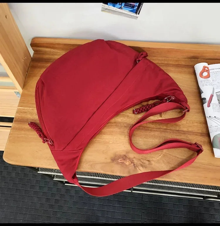 Bolso de hombro de tela suave para mujer, moderno, de color liso, estilo informal, para estudiantes, grande, tipo bandolera