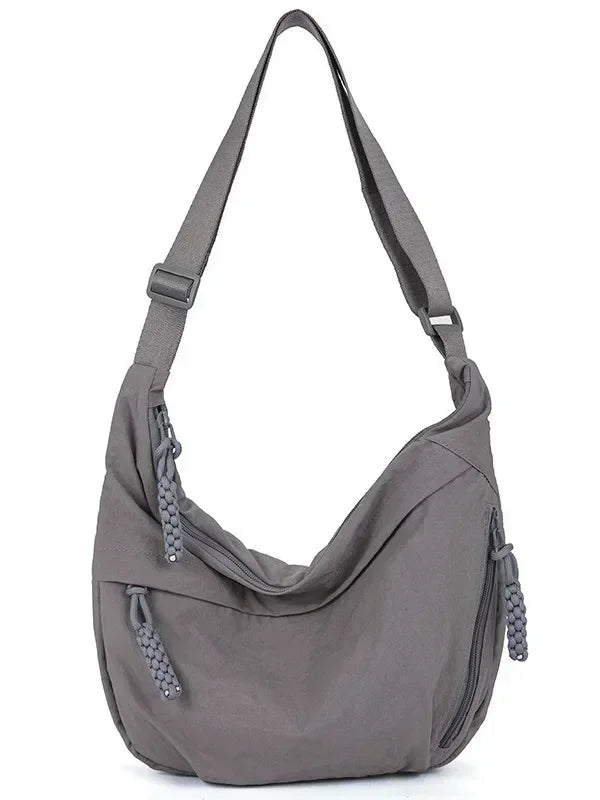 Bolso de hombro de tela suave para mujer, moderno, de color liso, estilo informal, para estudiantes, grande, tipo bandolera