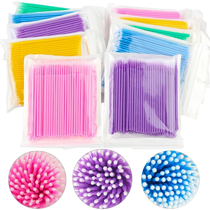 Cepillos de limpieza para pestañas, 100 unidades, para extensiones de pestañas, microhisopos de algodón, individuales, para desmaquillar y limpiar.