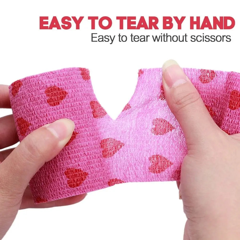 Vendaje elástico transpirable de 4,5 m con estampado de corazón, color rosa, ideal para rodillas y ropa deportiva.