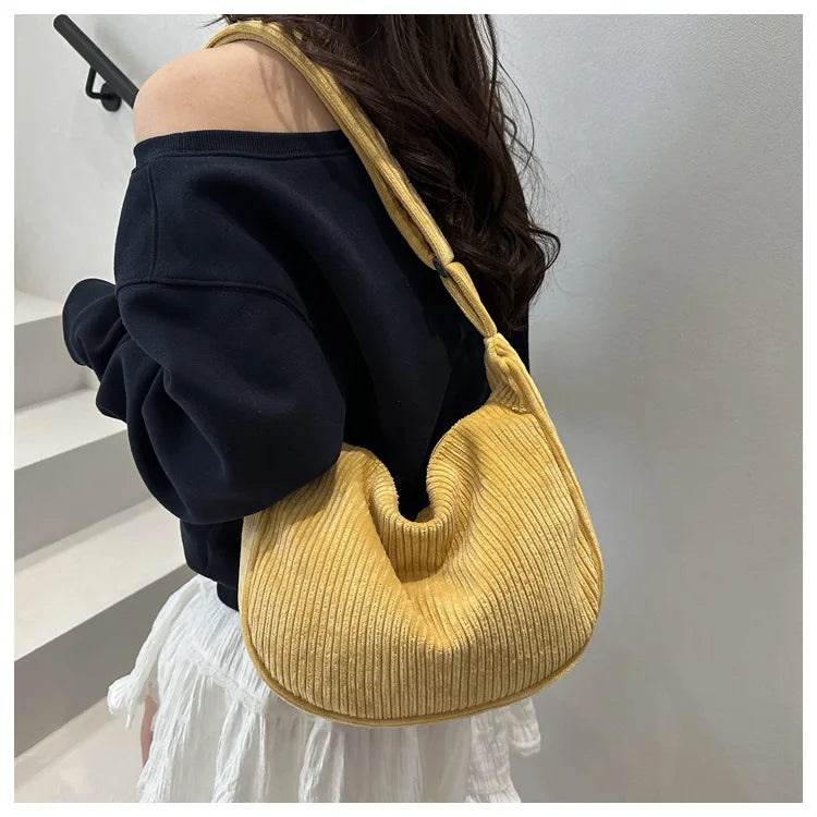 Bolsos de hombro informales de pana ligera para mujer, bolsos cruzados sencillos de color liso, bolsos de viaje a la moda para mujer