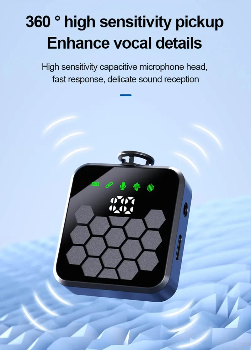 Micrófono de solapa inalámbrico para cámara, iPhone, Android, grabación de video, micrófono con reverberación, podcast, reducción de ruido, micrófono de clip.