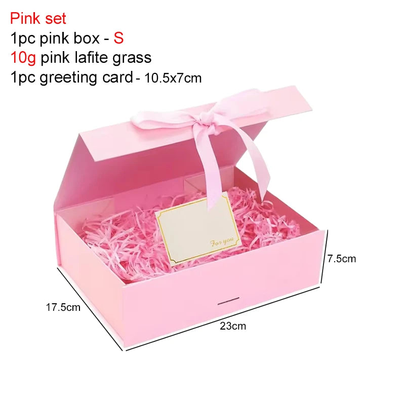 Magnetic Gift Box Kit with Lafite Grass and Greeting Cards Black / Pink Holiday Party Valentine's Day Gifts Folding Box TMZ