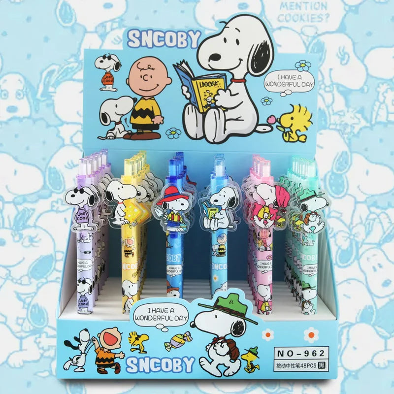 48 bolígrafos de gel Kawaii Snoopy Paster de 0,5 cm, color negro, para firmas de estudiantes, papelería, venta al por mayor