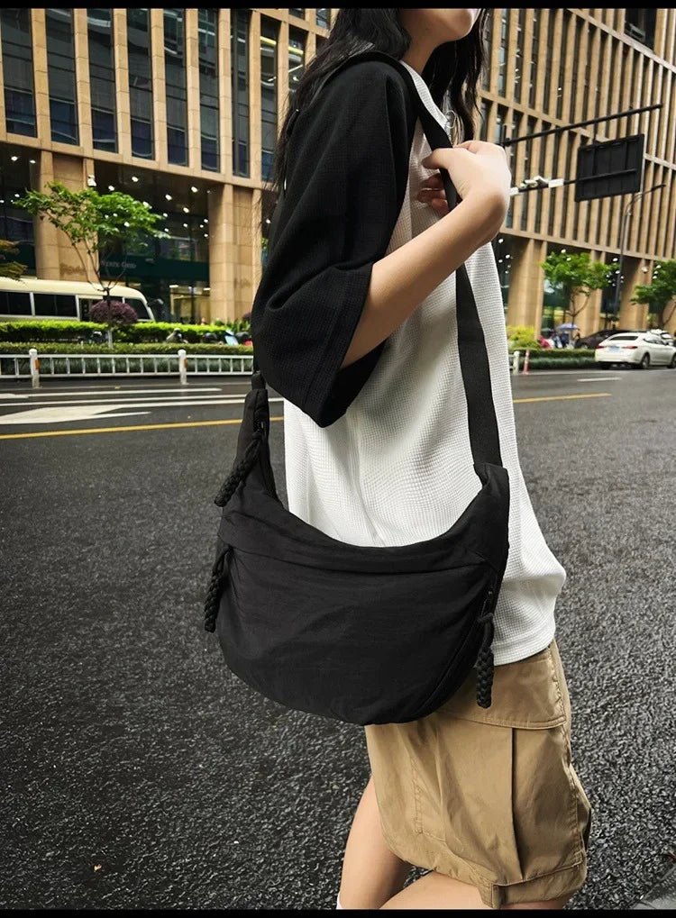 Bolso de hombro de tela suave para mujer, moderno, de color liso, estilo informal, para estudiantes, grande, tipo bandolera