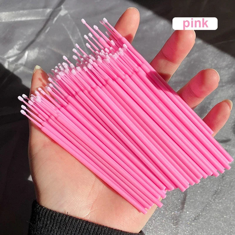 Cepillos de limpieza para pestañas, 100 unidades, para extensiones de pestañas, microhisopos de algodón, individuales, para desmaquillar y limpiar.