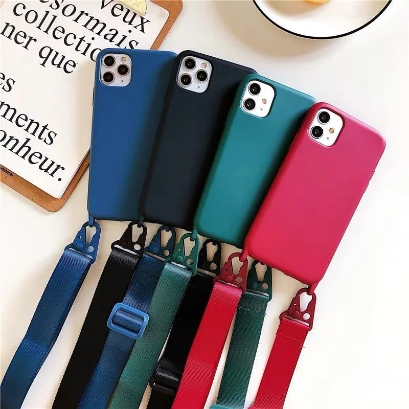 Funda de silicona con cordón para iPhone 12, 13, Mini, 14, 15, 16 Pro Max, X, XR, XS, con correa para el cuello y cordón para collar.