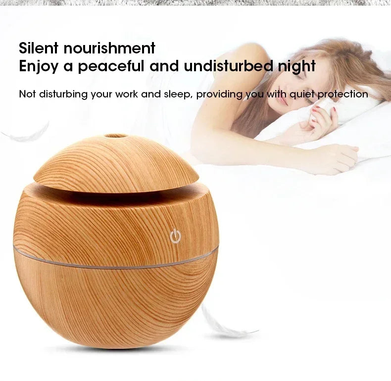 Mini Woodgrain Ultrasonic USB Humidifier and Essential Oil Diffuser Portable Desktop Aromatherapy for Home Office Use
