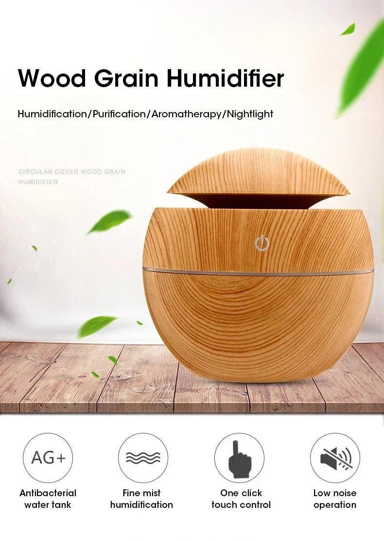 Mini Woodgrain Ultrasonic USB Humidifier and Essential Oil Diffuser Portable Desktop Aromatherapy for Home Office Use