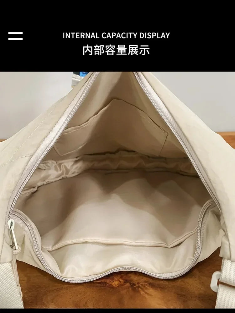 Bolso de hombro de tela suave para mujer, moderno, de color liso, estilo informal, para estudiantes, grande, tipo bandolera