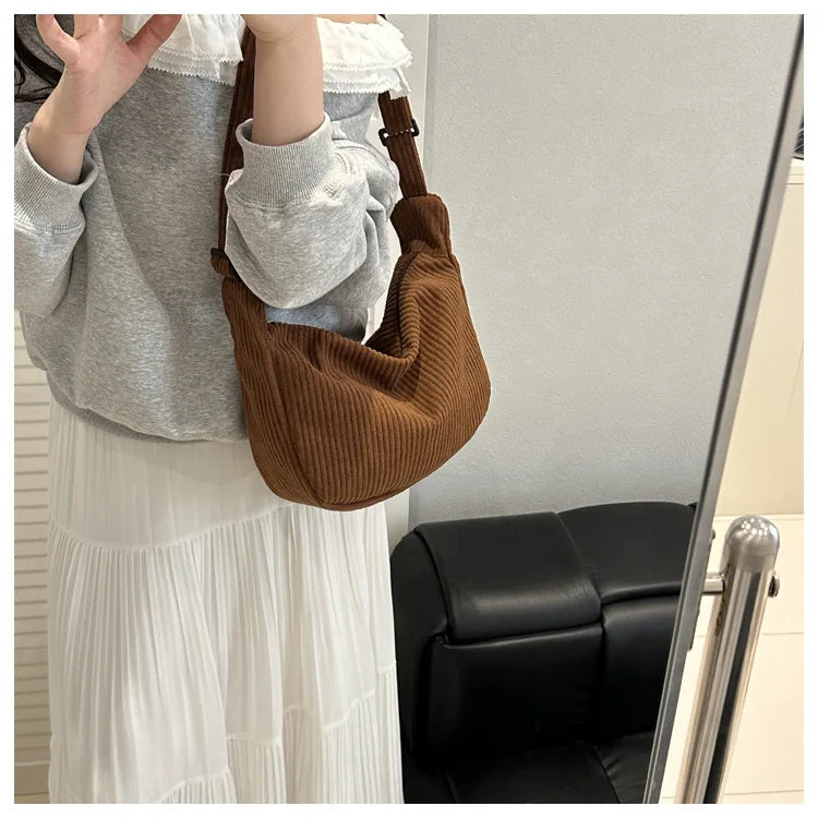 Bolsos de hombro informales de pana ligera para mujer, bolsos cruzados sencillos de color liso, bolsos de viaje a la moda para mujer