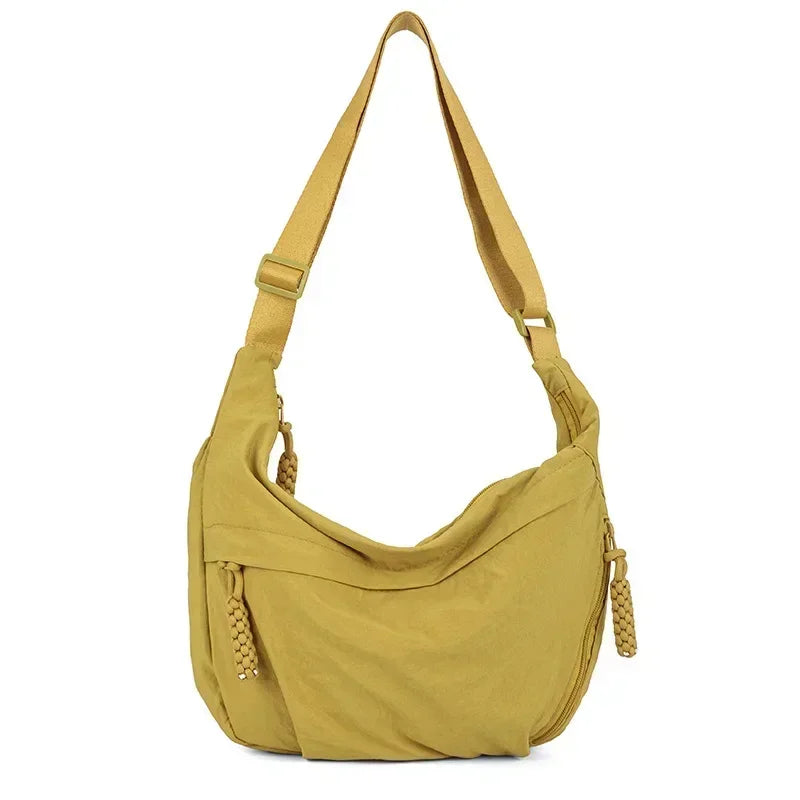 Bolso de hombro de tela suave para mujer, moderno, de color liso, estilo informal, para estudiantes, grande, tipo bandolera