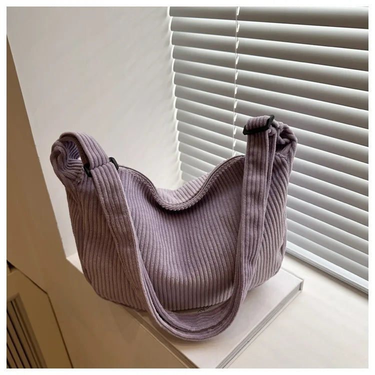 Bolsos de hombro informales de pana ligera para mujer, bolsos cruzados sencillos de color liso, bolsos de viaje a la moda para mujer