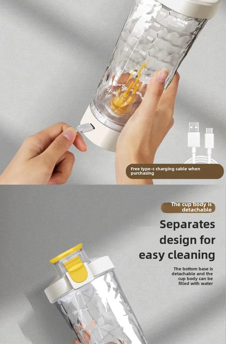 Botella mezcladora eléctrica de 650 ml, batidora portátil de proteína, batidora automática, mezcladora de jugos multiusos, tazas para fitness y trabajo.