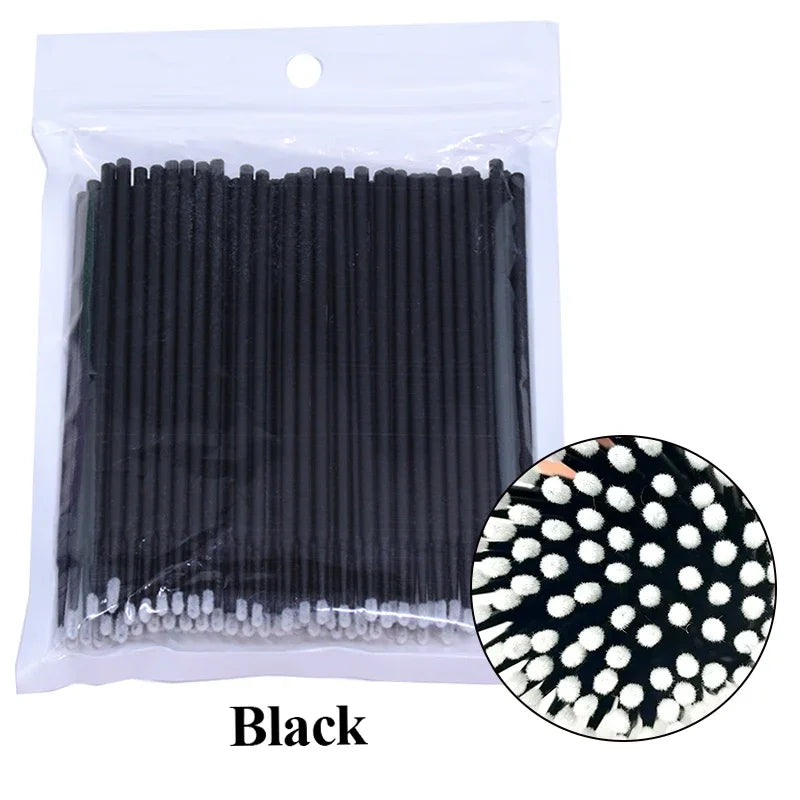 Cepillos de limpieza para pestañas, 100 unidades, para extensiones de pestañas, microhisopos de algodón, individuales, para desmaquillar y limpiar.