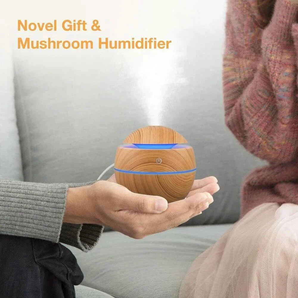 Mini Woodgrain Ultrasonic USB Humidifier and Essential Oil Diffuser Portable Desktop Aromatherapy for Home Office Use