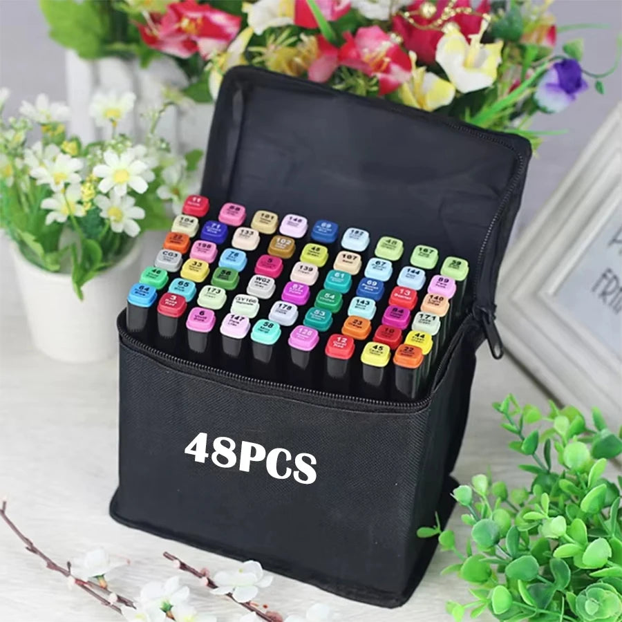 48 marcadores de doble punta, disponibles en una variedad de colores, marcadores de acuarela de doble punta, ideales para dibujar, colorear, acuarela, caligrafía cómica, juego de arte de alta calidad, marcadores de acuarela