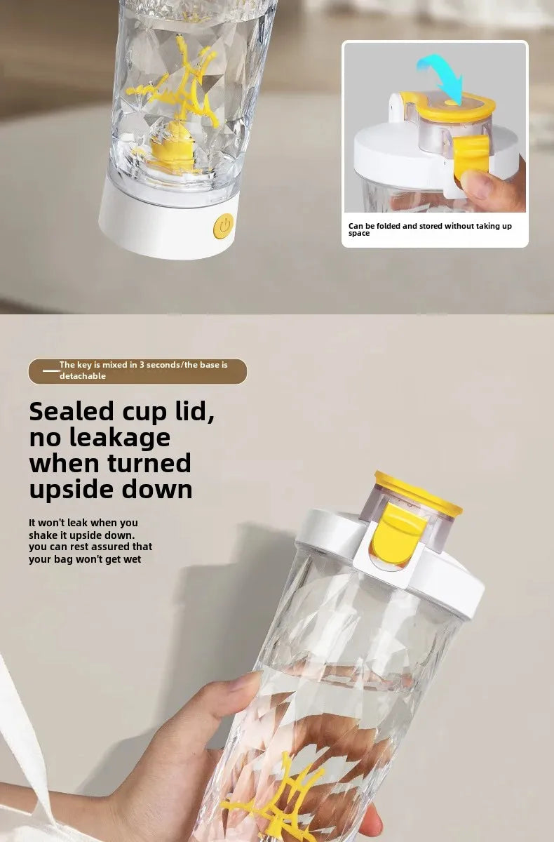 Botella mezcladora eléctrica de 650 ml, batidora portátil de proteína, batidora automática, mezcladora de jugos multiusos, tazas para fitness y trabajo.