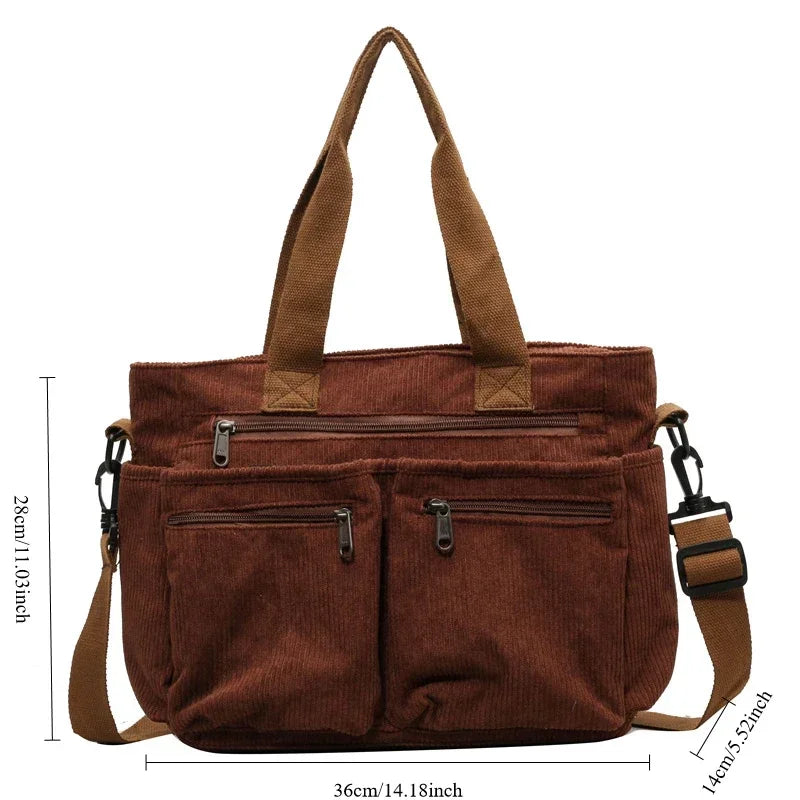 Bolsos Tote de pana para dama, de gran capacidad, portátiles, de hombro, de varias capas.